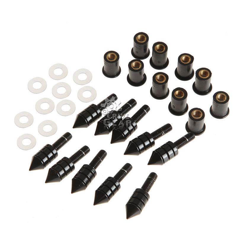 Motorcycle Windscreen Black Spike Bolt Kit Well Nuts/ Bolts/ Washers
