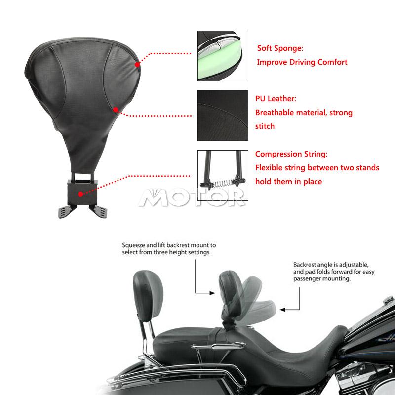 Black Motorcycle Adjustable Drivers Backrest for Harley