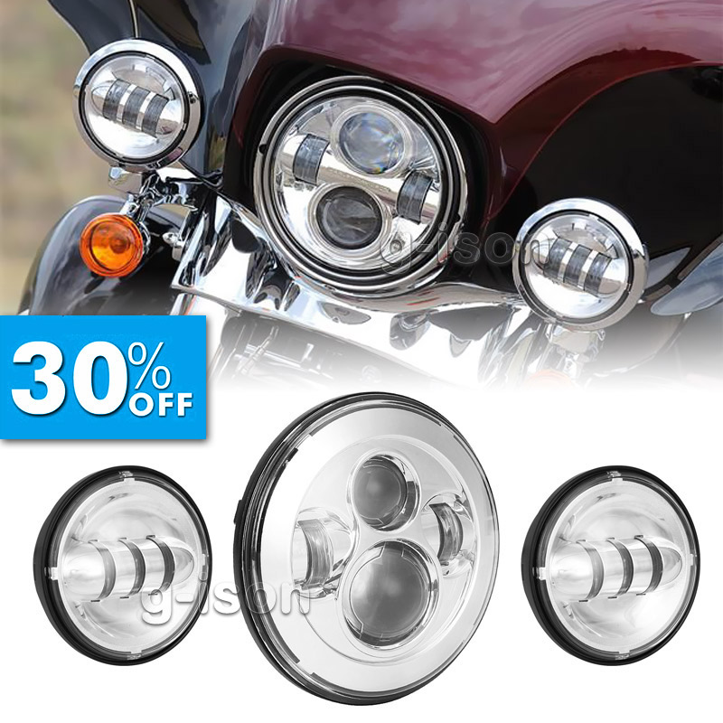 7" LED Projector Daymaker Headlight Passing Lights For Harley Road King