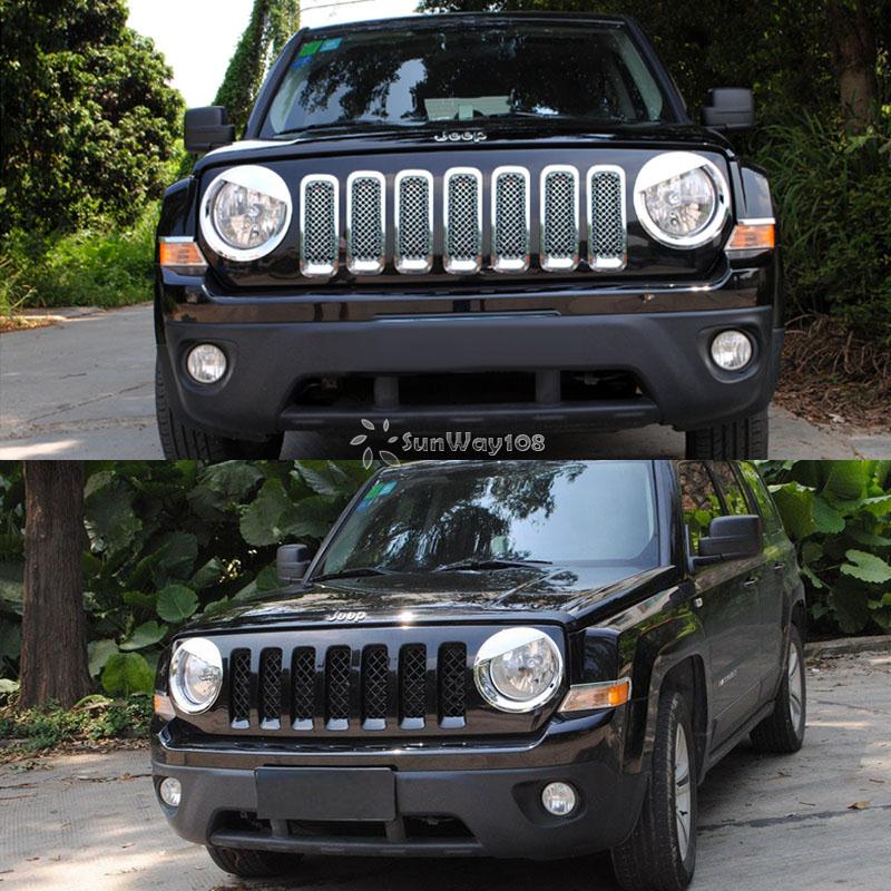 2X Chrome Headlight Head Light Lamp Trim Cover Bezels for ... 2014 jeep patriot headlight wiring 