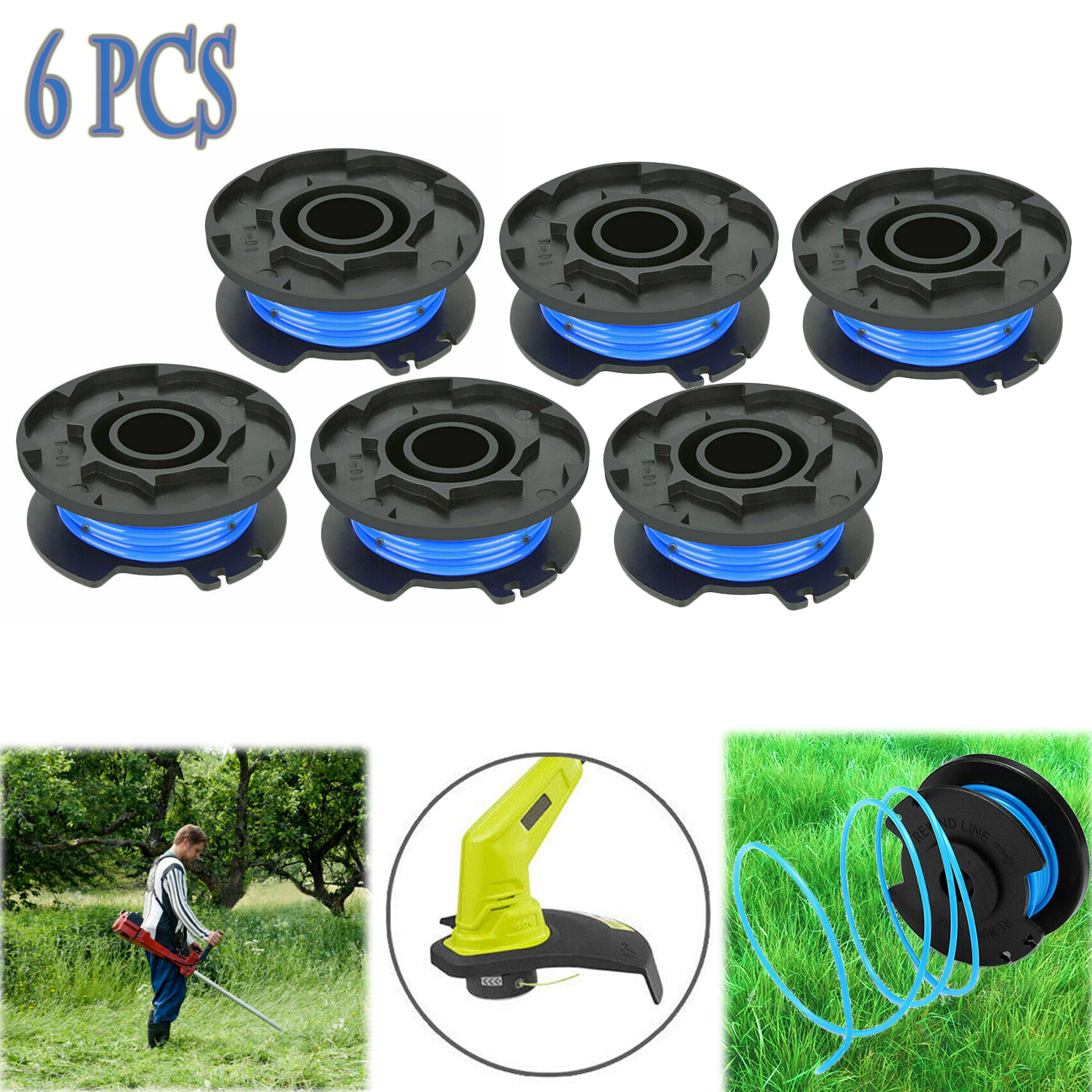 6 Pack Auto Feed Line String Trimmer Replacement Spool Kit For Ryobi 18V 24V 40V