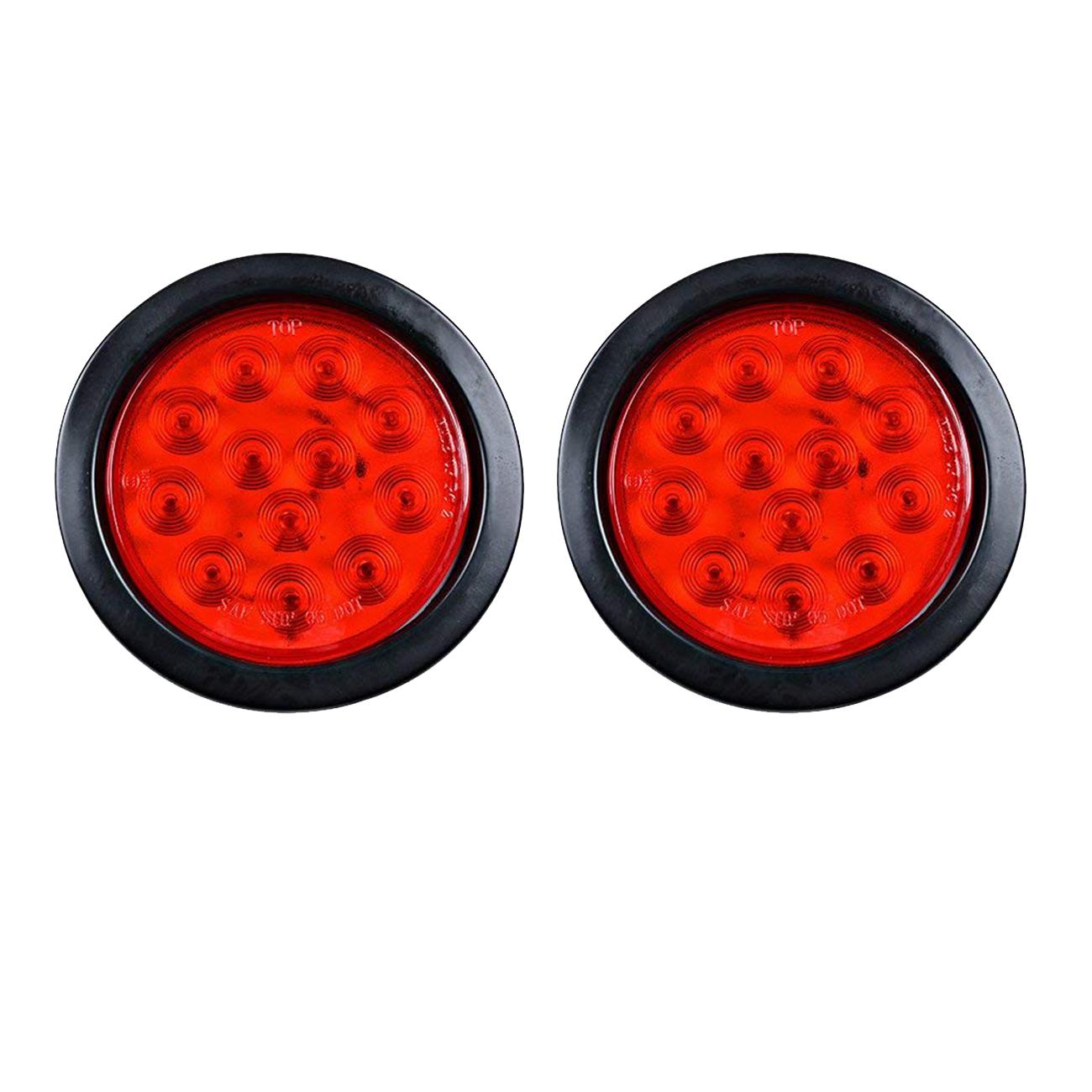 Details About 2pcs 4inch Round 12 Led Stop Turn Brake Tail Light Flush Mount Truck Trailer Red