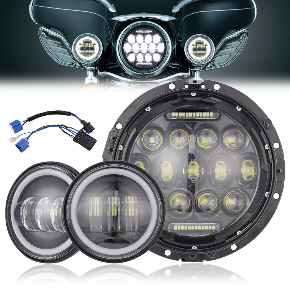 7/'/' LED Projector Headlight Passing Lights For Harley Street Glide FLHX